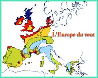 La carte des vents en Europe